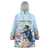Fiji Taveuni Rainbow Reef Wearable Blanket Hoodie Scuba Diver Vibrant Undersea Coral Garden Watercolor