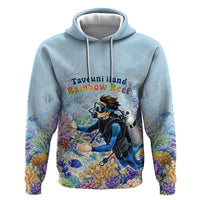 Fiji Taveuni Rainbow Reef Zip Hoodie Scuba Diver Vibrant Undersea Coral Garden Watercolor