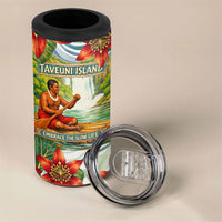 Fiji Taveuni Island Dateline Crossing 4 in 1 Can Cooler Tumbler Tropical Cultural Landscape With Tagimoucia Floral Pattern