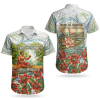 Fiji Taveuni Island Dateline Crossing Couples Matching Long Sleeve Bodycon Dress and Hawaiian Shirt Tropical Cultural Landscape With Tagimoucia Floral Pattern