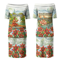 Fiji Taveuni Island Dateline Crossing Couples Matching Puletasi and Hawaiian Shirt Tropical Cultural Landscape With Tagimoucia Floral Pattern