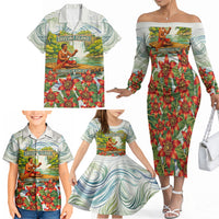 Fiji Taveuni Island Dateline Crossing Family Matching Off The Shoulder Long Sleeve Dress and Hawaiian Shirt Tropical Cultural Landscape With Tagimoucia Floral Pattern