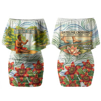 Fiji Taveuni Island Dateline Crossing Family Matching Off Shoulder Short Dress and Hawaiian Shirt Tropical Cultural Landscape With Tagimoucia Floral Pattern