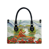 Fiji Taveuni Island Dateline Crossing Leather Bag Tropical Cultural Landscape With Tagimoucia Floral Pattern