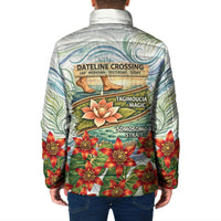 Fiji Taveuni Island Dateline Crossing Padded Jacket Tropical Cultural Landscape With Tagimoucia Floral Pattern
