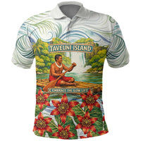 Fiji Taveuni Island Dateline Crossing Polo Shirt Tropical Cultural Landscape With Tagimoucia Floral Pattern
