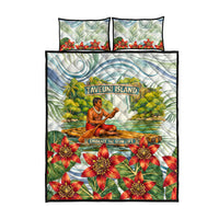 Fiji Taveuni Island Dateline Crossing Quilt Bed Set Tropical Cultural Landscape With Tagimoucia Floral Pattern