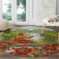 Fiji Taveuni Island Dateline Crossing Round Carpet Tropical Cultural Landscape With Tagimoucia Floral Pattern