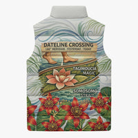 Fiji Taveuni Island Dateline Crossing Sleeveless Puffer Jacket Tropical Cultural Landscape With Tagimoucia Floral Pattern
