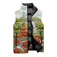 Fiji Taveuni Island Dateline Crossing Sleeveless Puffer Jacket Tropical Cultural Landscape With Tagimoucia Floral Pattern