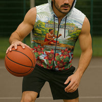 Fiji Taveuni Island Dateline Crossing Sleeveless Zip Hoodie Tropical Cultural Landscape With Tagimoucia Floral Pattern
