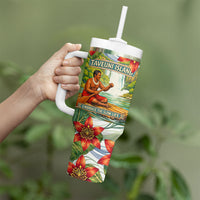 Fiji Taveuni Island Dateline Crossing Tumbler With Handle Tropical Cultural Landscape With Tagimoucia Floral Pattern