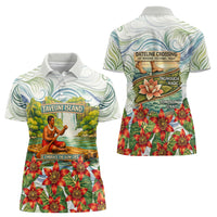 Fiji Taveuni Island Dateline Crossing Women Polo Shirt Tropical Cultural Landscape With Tagimoucia Floral Pattern