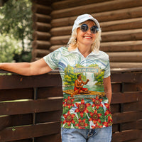 Fiji Taveuni Island Dateline Crossing Women Polo Shirt Tropical Cultural Landscape With Tagimoucia Floral Pattern