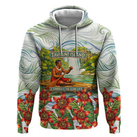 Fiji Taveuni Island Dateline Crossing Zip Hoodie Tropical Cultural Landscape With Tagimoucia Floral Pattern