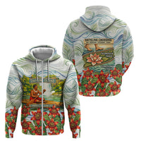 Fiji Taveuni Island Dateline Crossing Zip Hoodie Tropical Cultural Landscape With Tagimoucia Floral Pattern