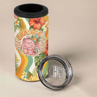 Hawaii Aloha Academy Back To School 4 in 1 Can Cooler Tumbler Sea Turtle Tropical Hibiscus Flowers Retro Psychedelic