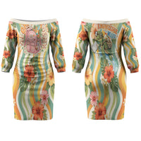 Hawaii Aloha Academy Back To School Couples Matching Off The Shoulder Long Sleeve Dress and Long Sleeve Button Shirt Sea Turtle Tropical Hibiscus Flowers Retro Psychedelic
