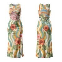 Hawaii Aloha Academy Back To School Couples Matching Tank Maxi Dress and Hawaiian Shirt Sea Turtle Tropical Hibiscus Flowers Retro Psychedelic