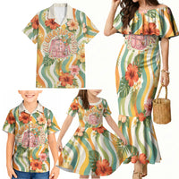 Hawaii Aloha Academy Back To School Family Matching Mermaid Dress and Hawaiian Shirt Sea Turtle Tropical Hibiscus Flowers Retro Psychedelic
