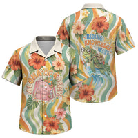 Hawaii Aloha Academy Back To School Family Matching Off Shoulder Maxi Dress and Hawaiian Shirt Sea Turtle Tropical Hibiscus Flowers Retro Psychedelic