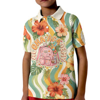Hawaii Aloha Academy Back To School Kid Polo Shirt Sea Turtle Tropical Hibiscus Flowers Retro Psychedelic