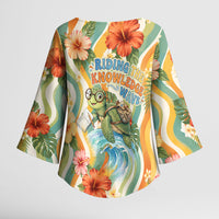 Hawaii Aloha Academy Back To School Kimono Sleeve Blouse Sea Turtle Tropical Hibiscus Flowers Retro Psychedelic