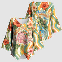 Hawaii Aloha Academy Back To School Kimono Sleeve Blouse Sea Turtle Tropical Hibiscus Flowers Retro Psychedelic