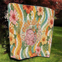 Hawaii Aloha Academy Back To School Quilt Sea Turtle Tropical Hibiscus Flowers Retro Psychedelic