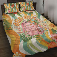 Hawaii Aloha Academy Back To School Quilt Bed Set Sea Turtle Tropical Hibiscus Flowers Retro Psychedelic