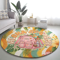 Hawaii Aloha Academy Back To School Round Carpet Sea Turtle Tropical Hibiscus Flowers Retro Psychedelic