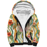 Hawaii Aloha Academy Back To School Sherpa Hoodie Sea Turtle Tropical Hibiscus Flowers Retro Psychedelic