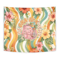 Hawaii Aloha Academy Back To School Tapestry Sea Turtle Tropical Hibiscus Flowers Retro Psychedelic