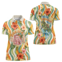 Hawaii Aloha Academy Back To School Women Polo Shirt Sea Turtle Tropical Hibiscus Flowers Retro Psychedelic