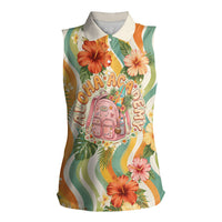 Hawaii Aloha Academy Back To School Women Sleeveless Polo Shirt Sea Turtle Tropical Hibiscus Flowers Retro Psychedelic