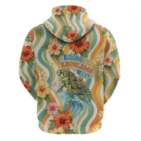 Hawaii Aloha Academy Back To School Zip Hoodie Sea Turtle Tropical Hibiscus Flowers Retro Psychedelic