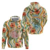 Hawaii Aloha Academy Back To School Zip Hoodie Sea Turtle Tropical Hibiscus Flowers Retro Psychedelic