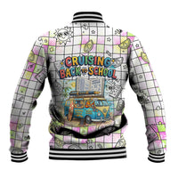 Hawaii Cruising Back To School Baseball Jacket Grid Pattern With School Bag And Vintage Surf Van