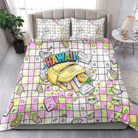 Hawaii Cruising Back To School Bedding Set Grid Pattern With School Bag And Vintage Surf Van