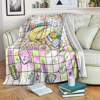 Hawaii Cruising Back To School Blanket Grid Pattern With School Bag And Vintage Surf Van