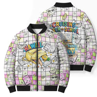 Hawaii Cruising Back To School Bomber Puffer Jacket Grid Pattern With School Bag And Vintage Surf Van