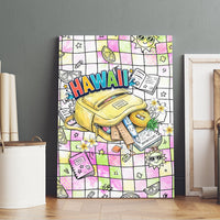 Hawaii Cruising Back To School Canvas Wall Art Grid Pattern With School Bag And Vintage Surf Van