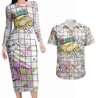 Hawaii Cruising Back To School Couples Matching Long Sleeve Bodycon Dress and Hawaiian Shirt Grid Pattern With School Bag And Vintage Surf Van