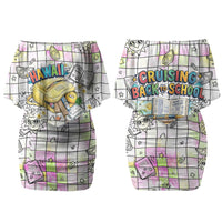 Hawaii Cruising Back To School Couples Matching Off Shoulder Short Dress and Long Sleeve Button Shirt Grid Pattern With School Bag And Vintage Surf Van