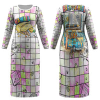 Hawaii Cruising Back To School Family Matching Long Sleeve Bodycon Dress and Hawaiian Shirt Grid Pattern With School Bag And Vintage Surf Van
