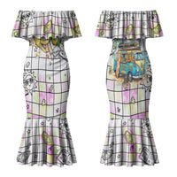 Hawaii Cruising Back To School Family Matching Mermaid Dress and Hawaiian Shirt Grid Pattern With School Bag And Vintage Surf Van