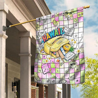 Hawaii Cruising Back To School Garden Flag Grid Pattern With School Bag And Vintage Surf Van