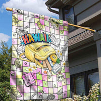 Hawaii Cruising Back To School Garden Flag Grid Pattern With School Bag And Vintage Surf Van