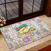 Hawaii Cruising Back To School Rubber Doormat Grid Pattern With School Bag And Vintage Surf Van