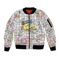 Hawaii Cruising Back To School Sleeve Zip Bomber Jacket Grid Pattern With School Bag And Vintage Surf Van